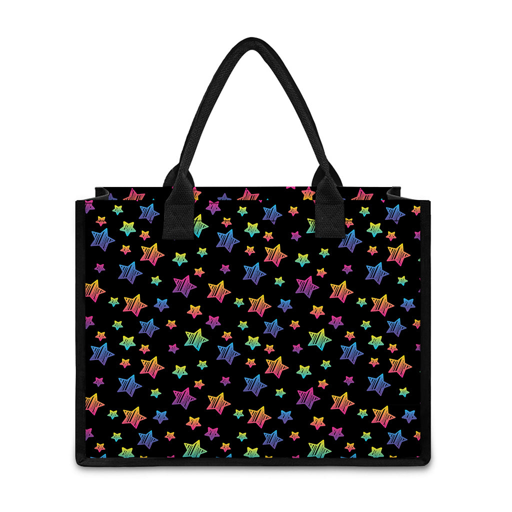 Rainbow Stars Pattern Print Canvas Tote Bag