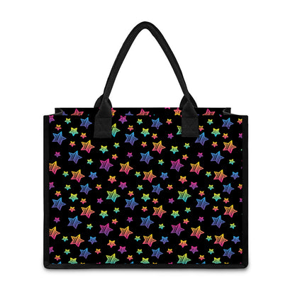 Rainbow Stars Pattern Print Canvas Tote Bag