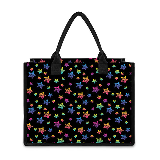 Rainbow Stars Pattern Print Canvas Tote Bag