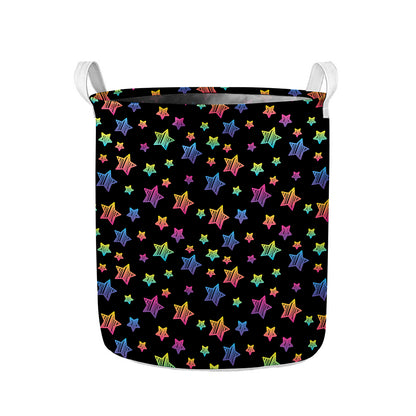 Rainbow Stars Pattern Print Collapsible Laundry Basket