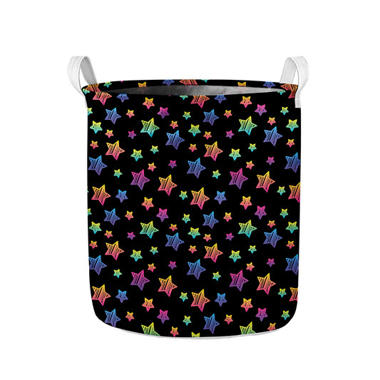 Rainbow Stars Pattern Print Collapsible Laundry Basket