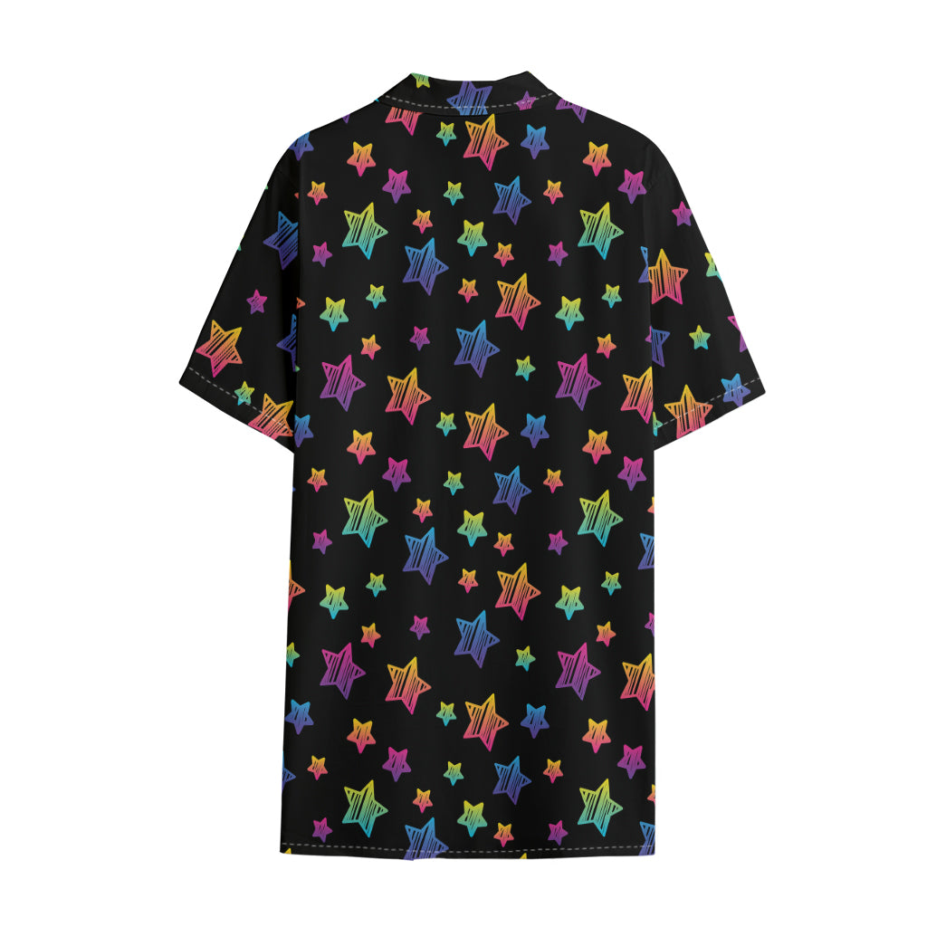 Rainbow Stars Pattern Print Cotton Hawaiian Shirt