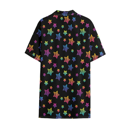 Rainbow Stars Pattern Print Cotton Hawaiian Shirt