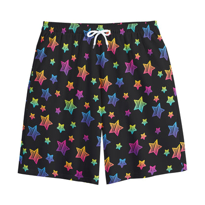 Rainbow Stars Pattern Print Cotton Shorts