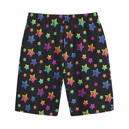 Rainbow Stars Pattern Print Cotton Shorts