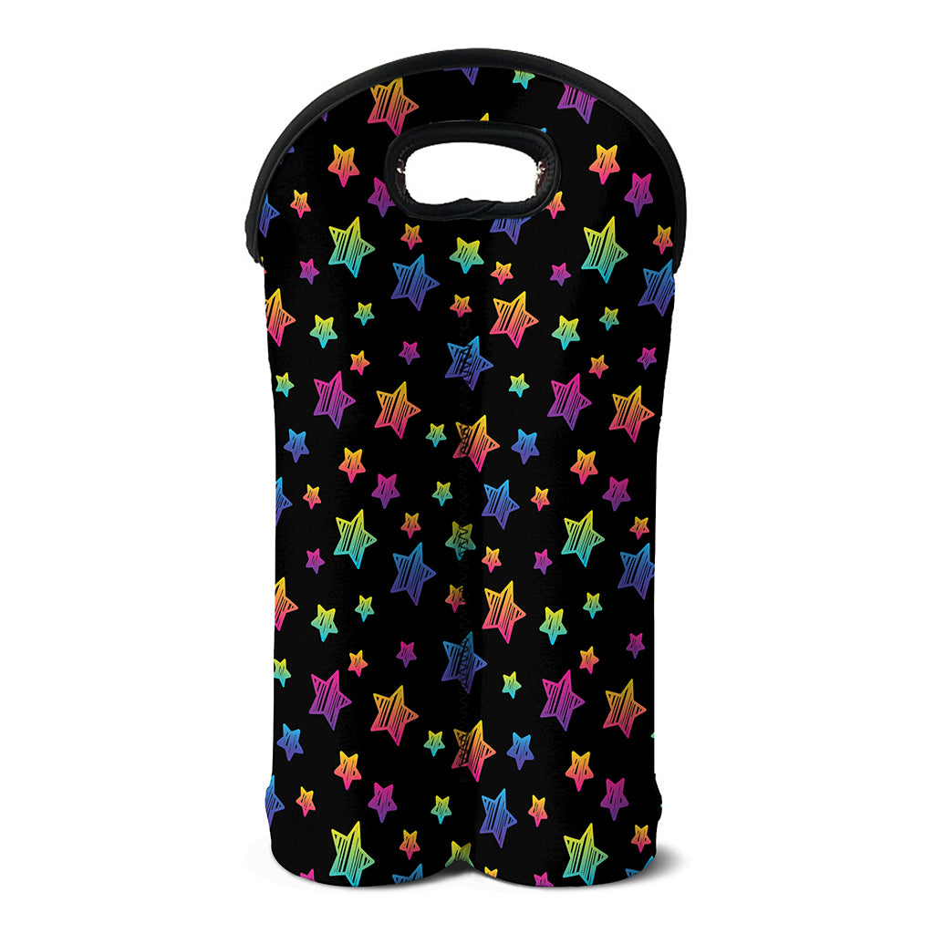 Rainbow Stars Pattern Print Double Neoprene Wine Tote