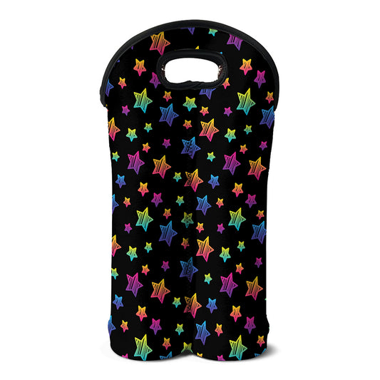 Rainbow Stars Pattern Print Double Neoprene Wine Tote