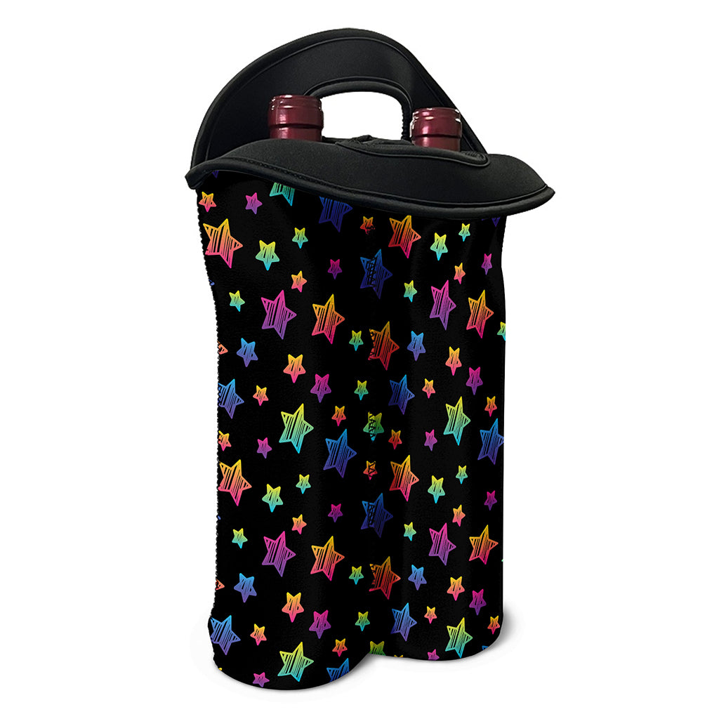Rainbow Stars Pattern Print Double Neoprene Wine Tote