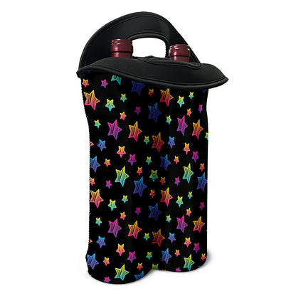Rainbow Stars Pattern Print Double Neoprene Wine Tote