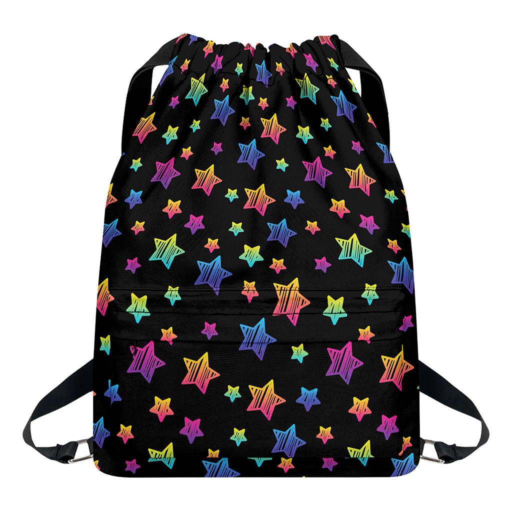 Rainbow Stars Pattern Print Drawstring Backpack