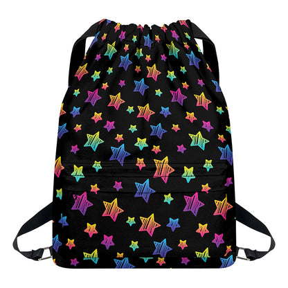 Rainbow Stars Pattern Print Drawstring Backpack