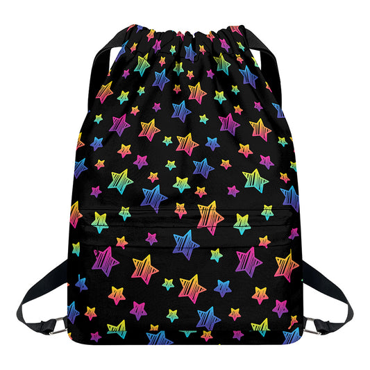 Rainbow Stars Pattern Print Drawstring Backpack