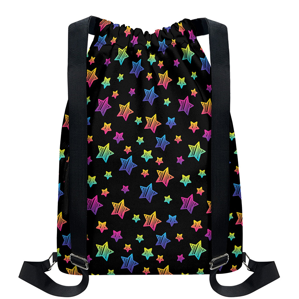 Rainbow Stars Pattern Print Drawstring Backpack