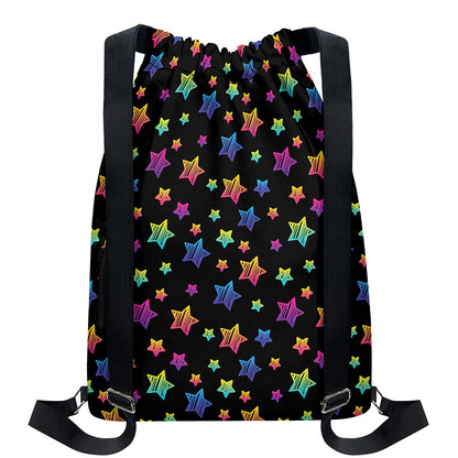 Rainbow Stars Pattern Print Drawstring Backpack