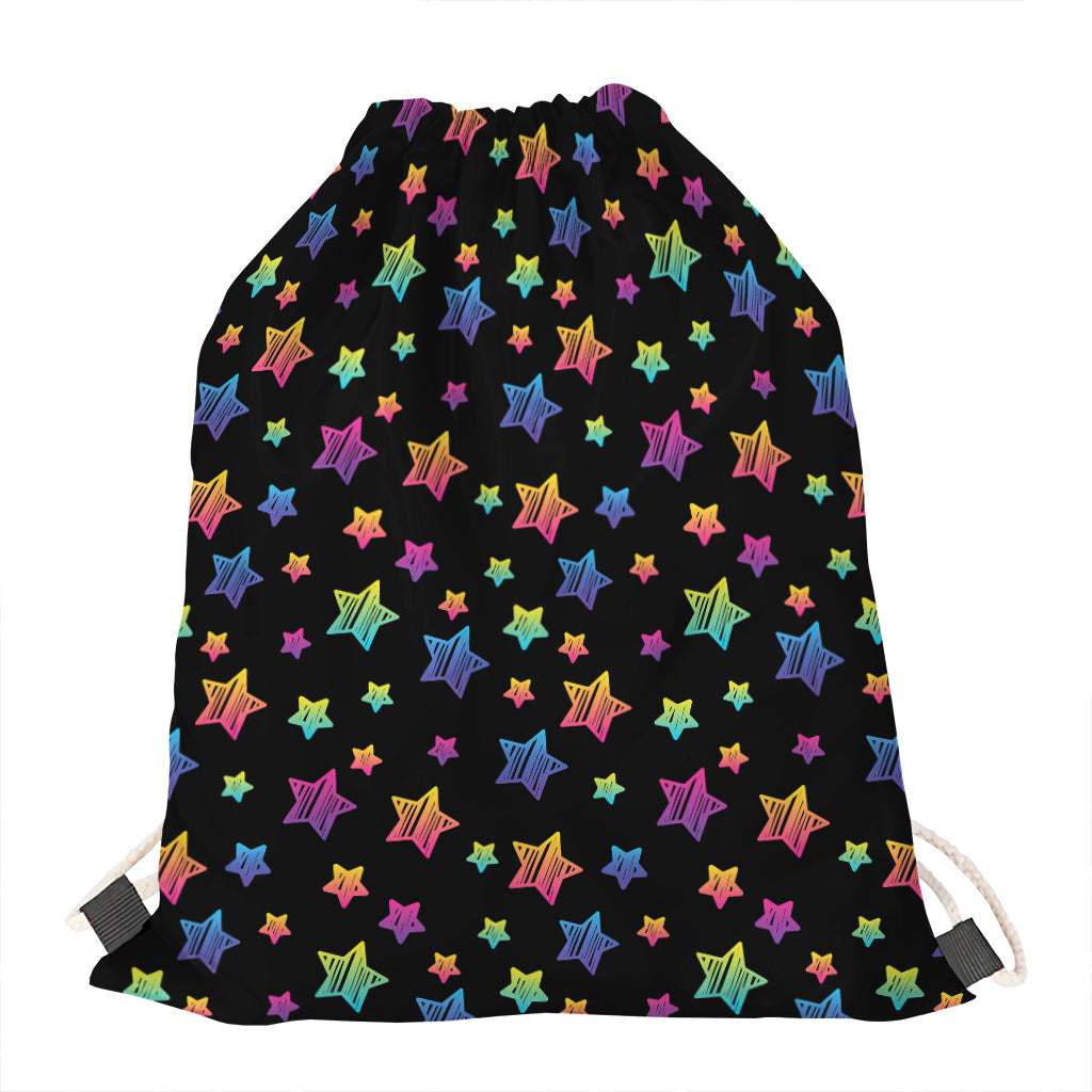 Rainbow Stars Pattern Print Drawstring Bag