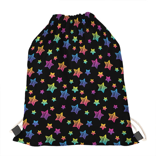Rainbow Stars Pattern Print Drawstring Bag