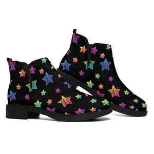 Rainbow Stars Pattern Print Flat Ankle Boots