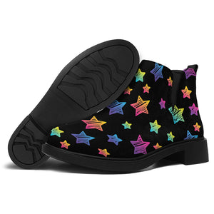 Rainbow Stars Pattern Print Flat Ankle Boots