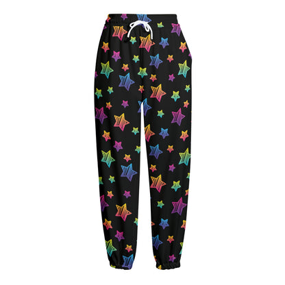 Rainbow Stars Pattern Print Fleece Lined Knit Pants