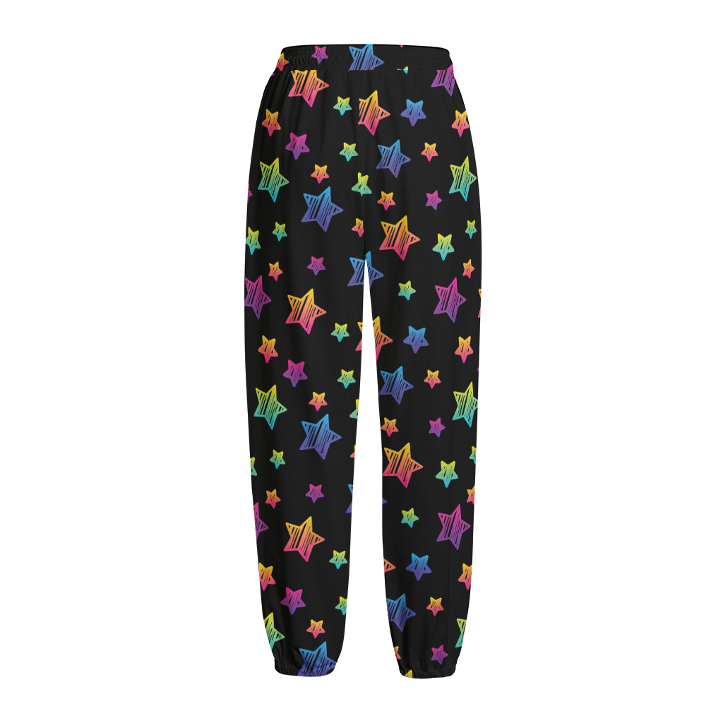 Rainbow Stars Pattern Print Fleece Lined Knit Pants