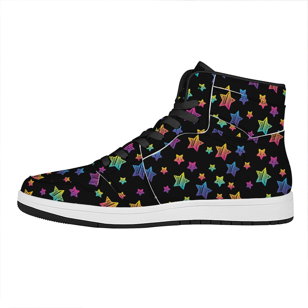 Rainbow Stars Pattern Print High Top Leather Sneakers
