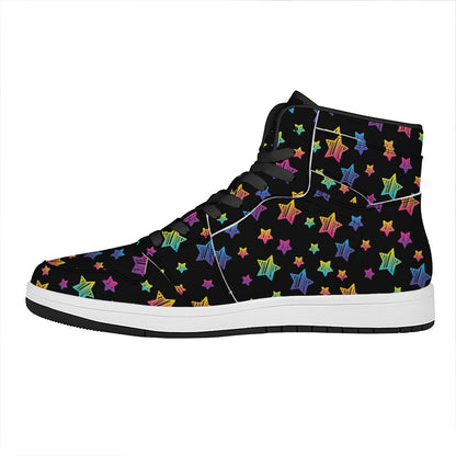 Rainbow Stars Pattern Print High Top Leather Sneakers