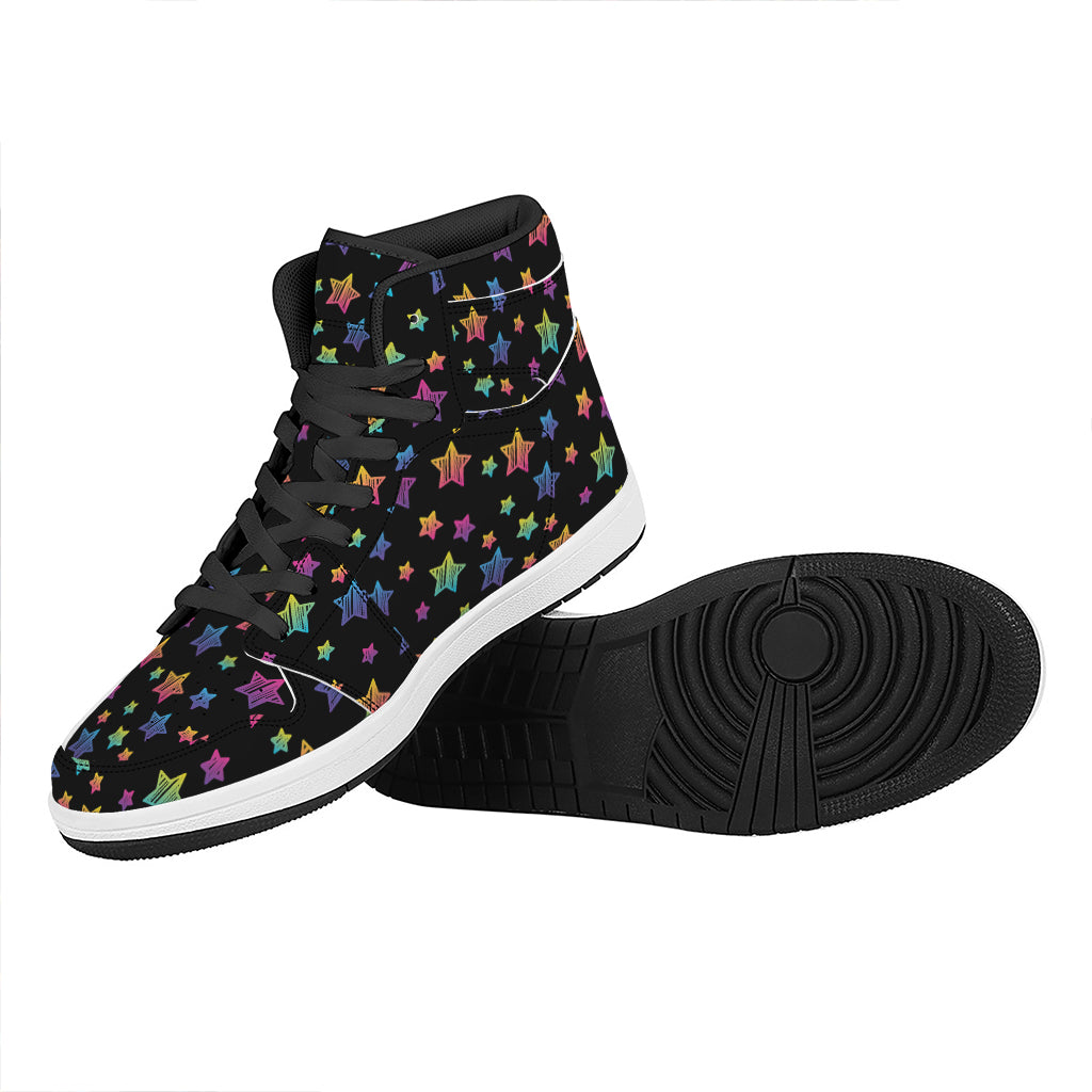 Rainbow Stars Pattern Print High Top Leather Sneakers