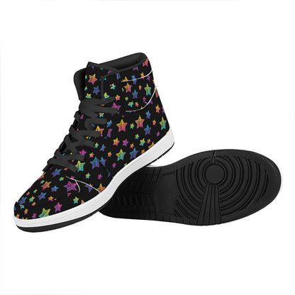 Rainbow Stars Pattern Print High Top Leather Sneakers