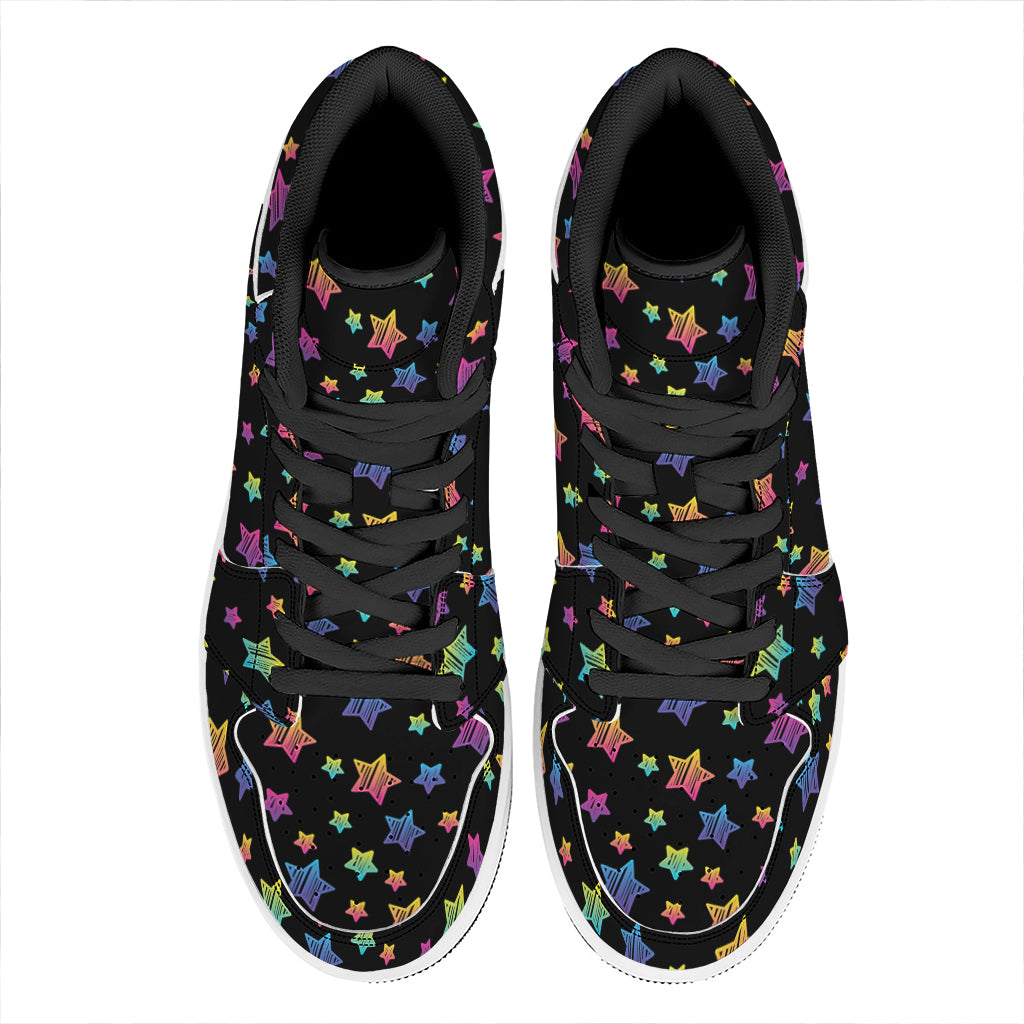 Rainbow Stars Pattern Print High Top Leather Sneakers