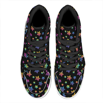 Rainbow Stars Pattern Print High Top Leather Sneakers