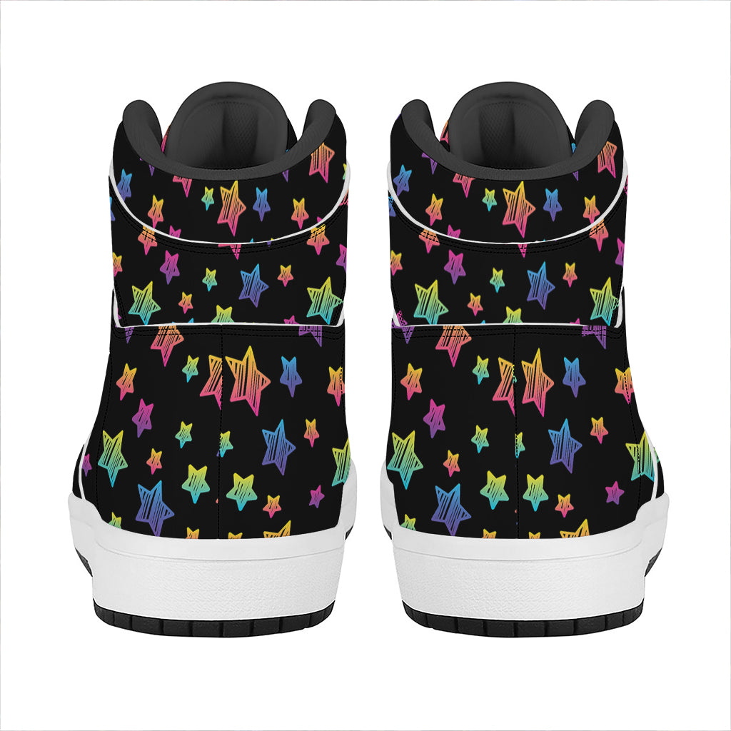 Rainbow Stars Pattern Print High Top Leather Sneakers