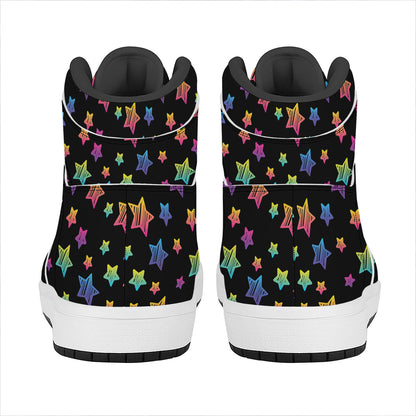 Rainbow Stars Pattern Print High Top Leather Sneakers
