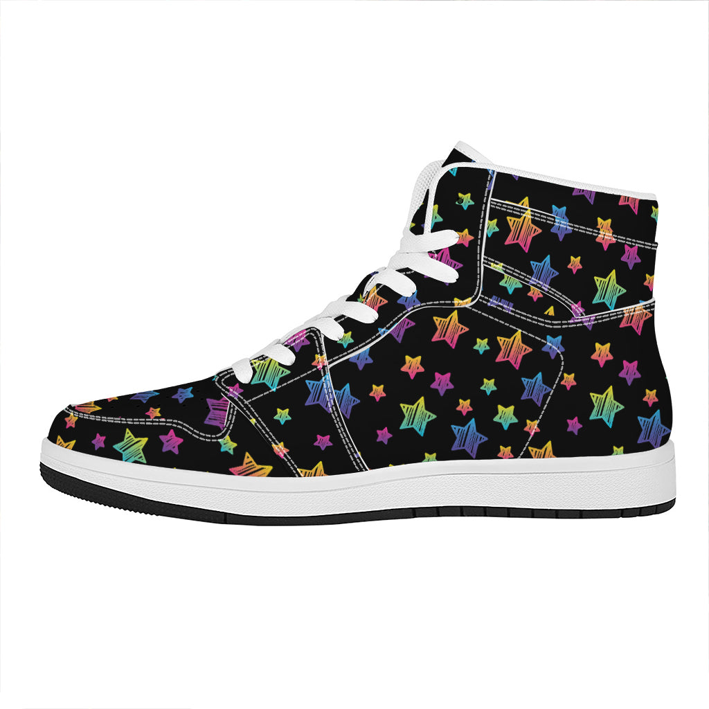 Rainbow Stars Pattern Print High Top Leather Sneakers