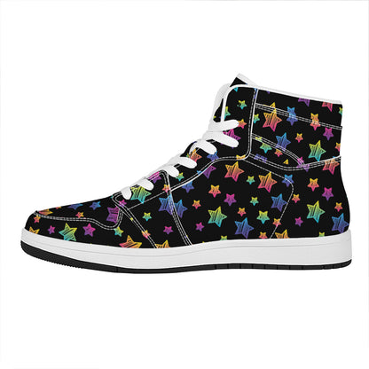 Rainbow Stars Pattern Print High Top Leather Sneakers