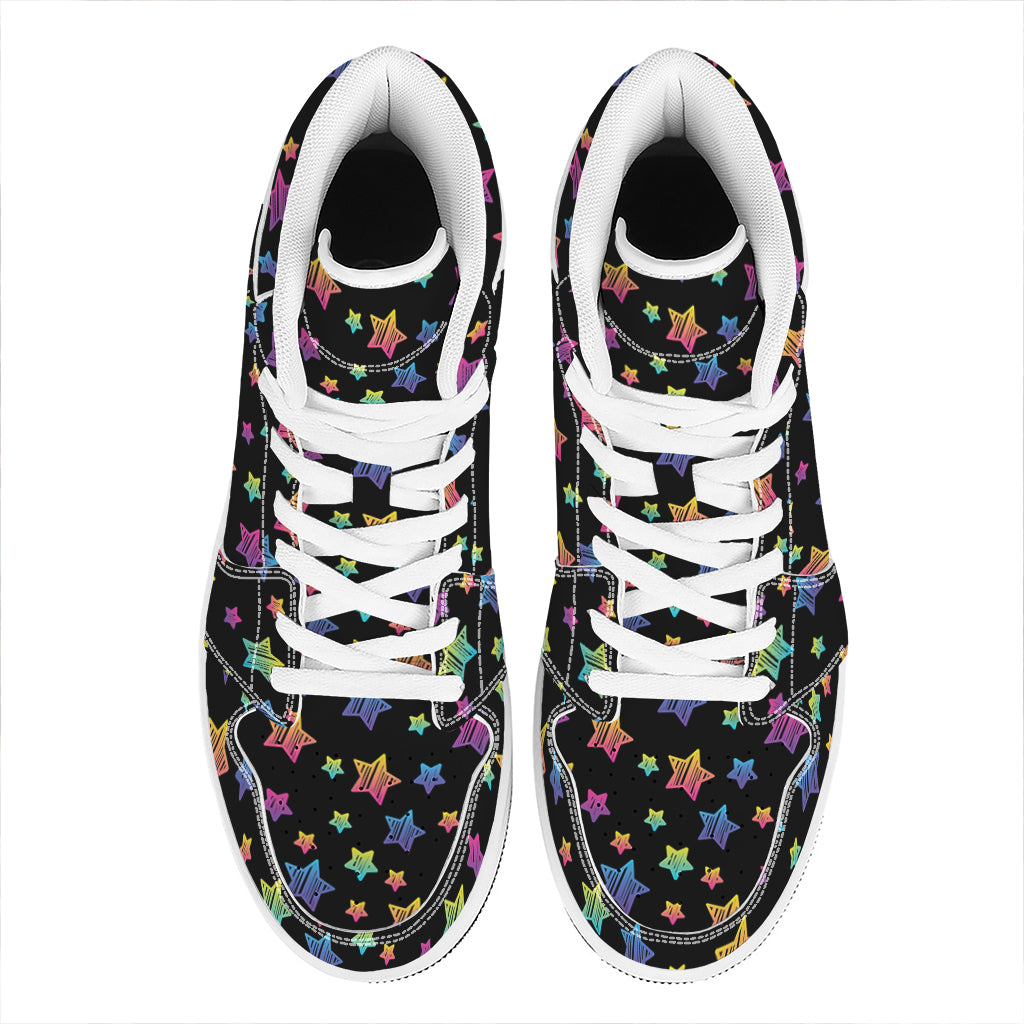 Rainbow Stars Pattern Print High Top Leather Sneakers