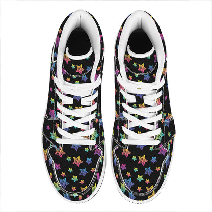 Rainbow Stars Pattern Print High Top Leather Sneakers