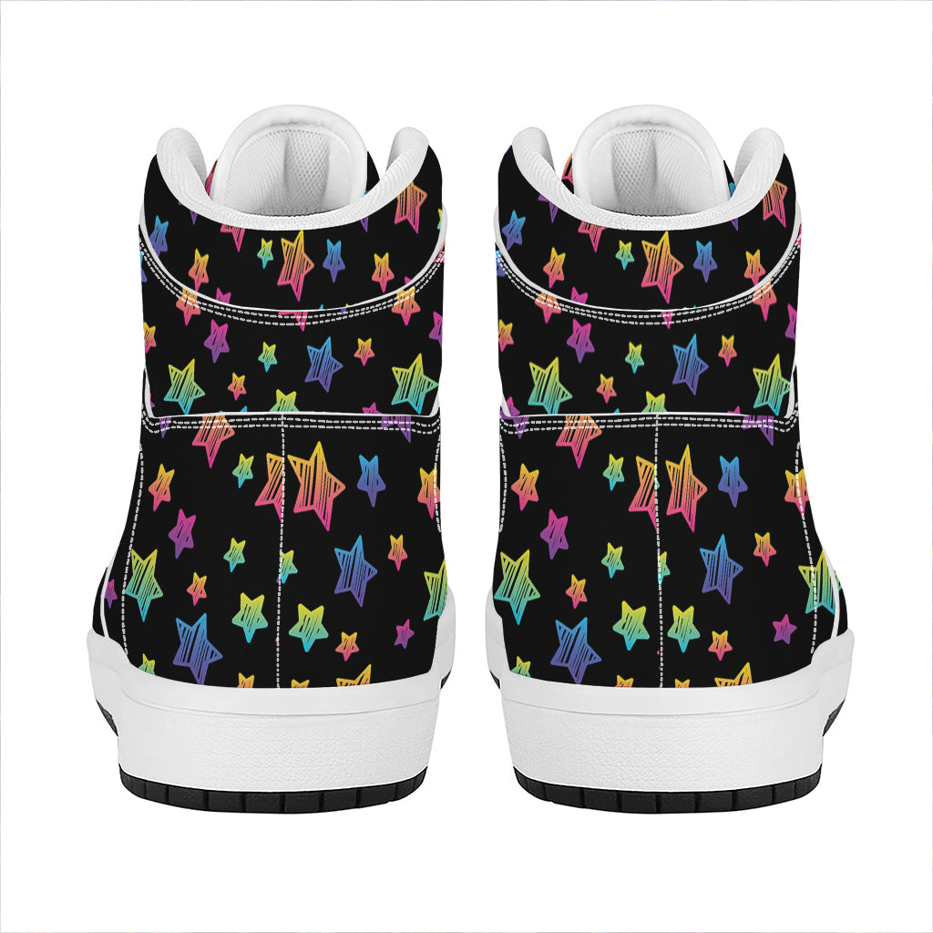 Rainbow Stars Pattern Print High Top Leather Sneakers