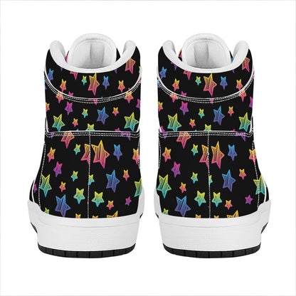 Rainbow Stars Pattern Print High Top Leather Sneakers