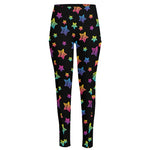 Rainbow Stars Pattern Print High-Waisted Pocket Leggings