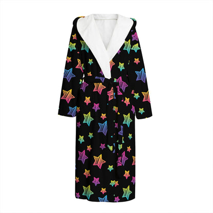 Rainbow Stars Pattern Print Hooded Bathrobe