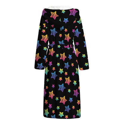 Rainbow Stars Pattern Print Hooded Bathrobe
