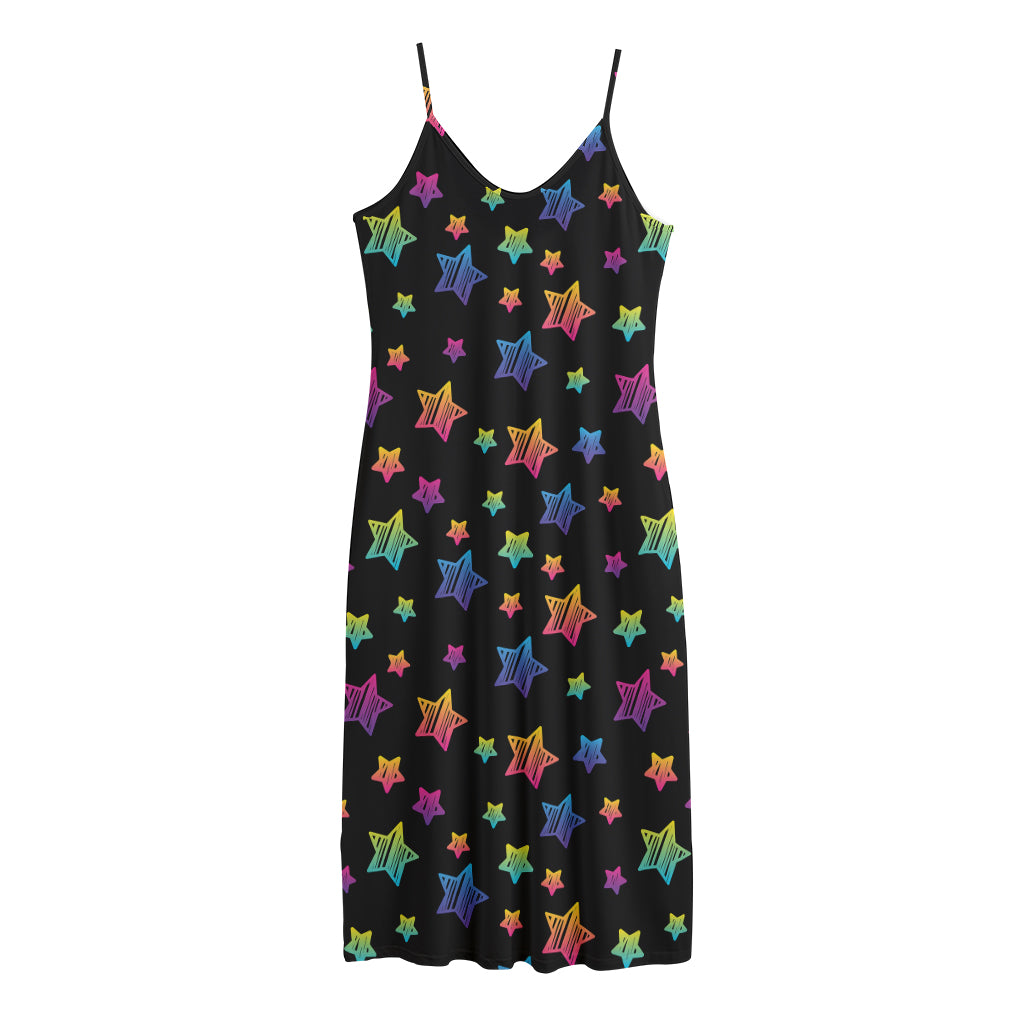 Rainbow Stars Pattern Print Jersey Midi Cami Dress