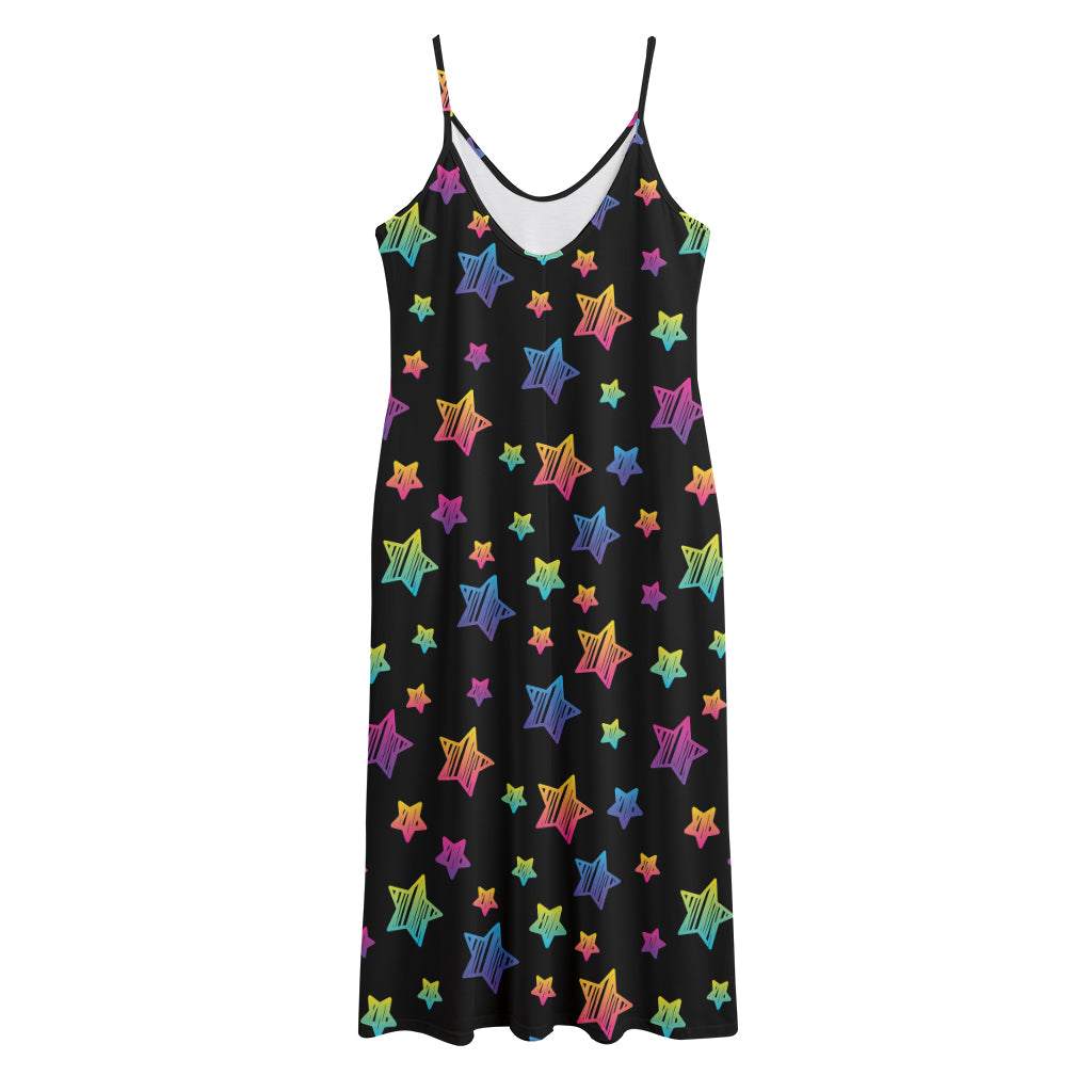 Rainbow Stars Pattern Print Jersey Midi Cami Dress