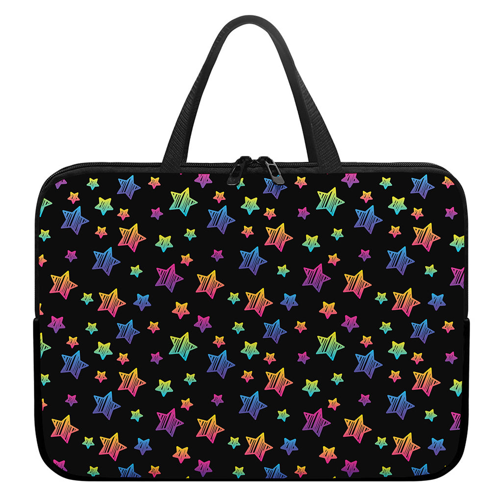 Rainbow Stars Pattern Print Laptop Sleeve With Handle