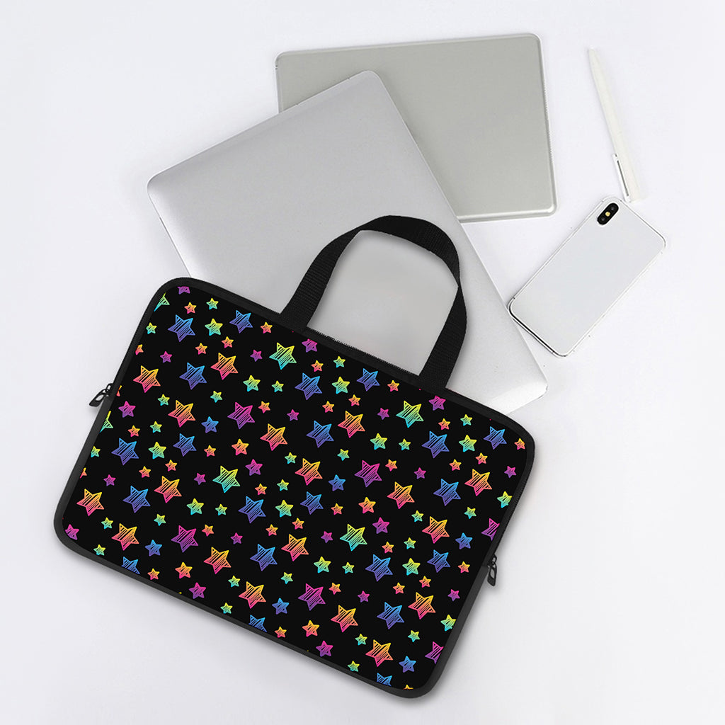 Rainbow Stars Pattern Print Laptop Sleeve With Handle