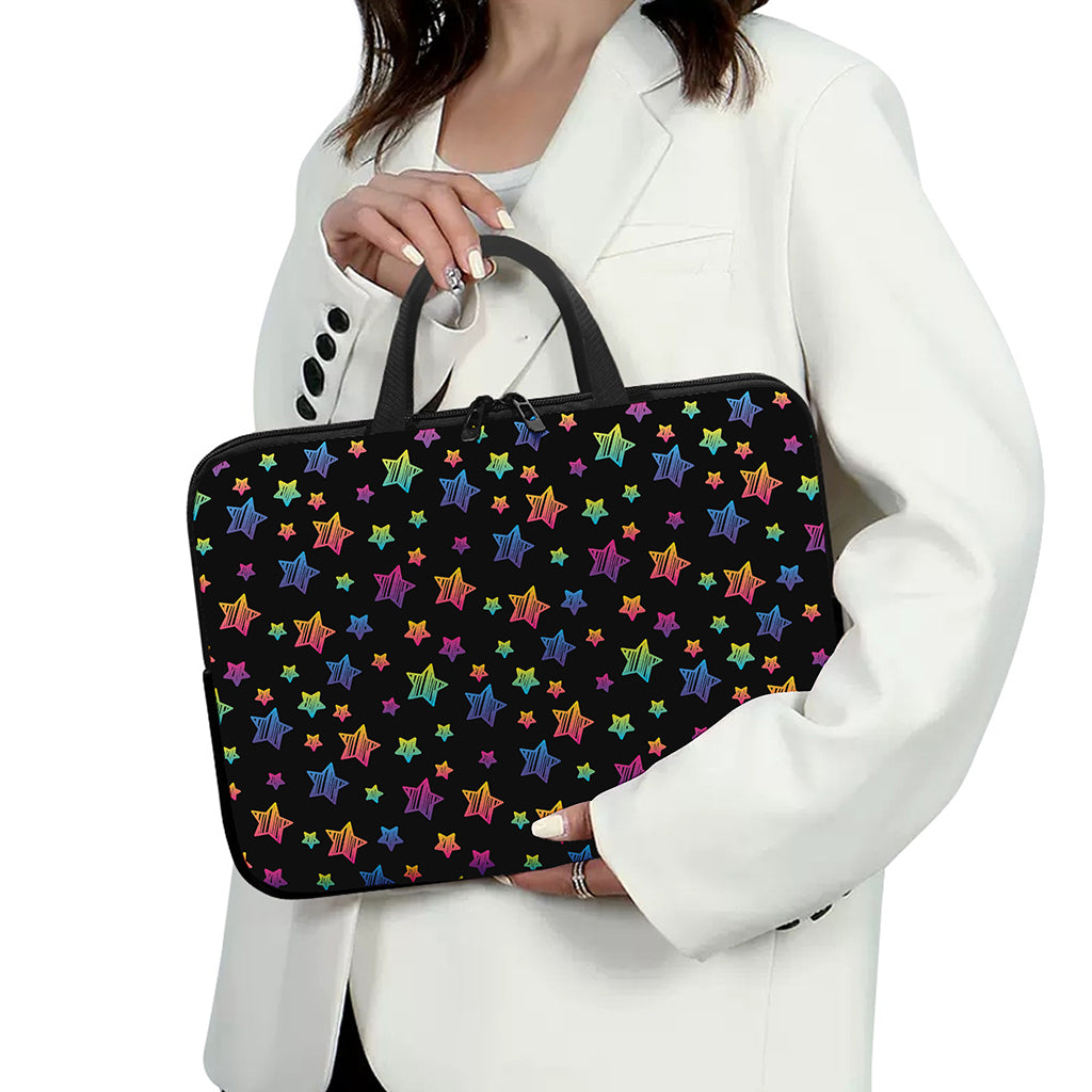 Rainbow Stars Pattern Print Laptop Sleeve With Handle