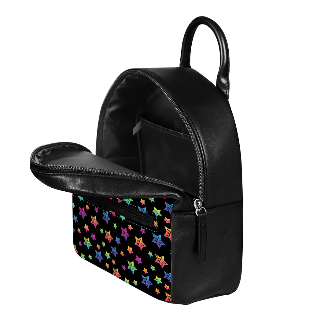 Rainbow Stars Pattern Print Leather Backpack