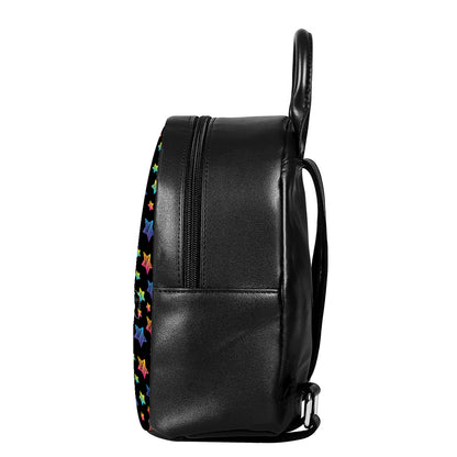 Rainbow Stars Pattern Print Leather Backpack