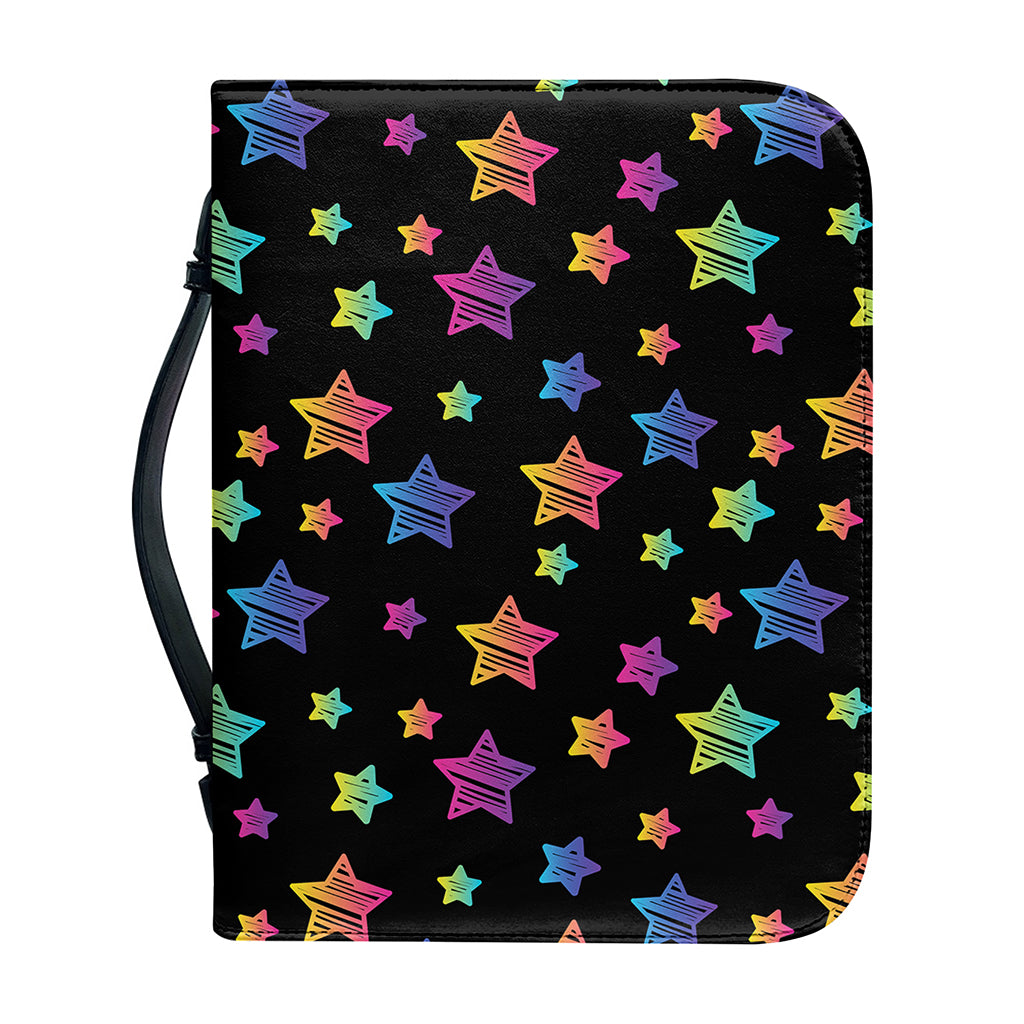 Rainbow Stars Pattern Print Leather Bible Cover