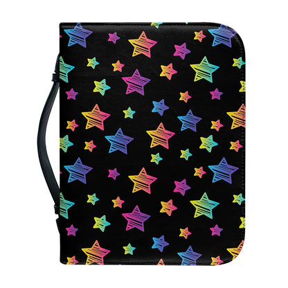 Rainbow Stars Pattern Print Leather Bible Cover